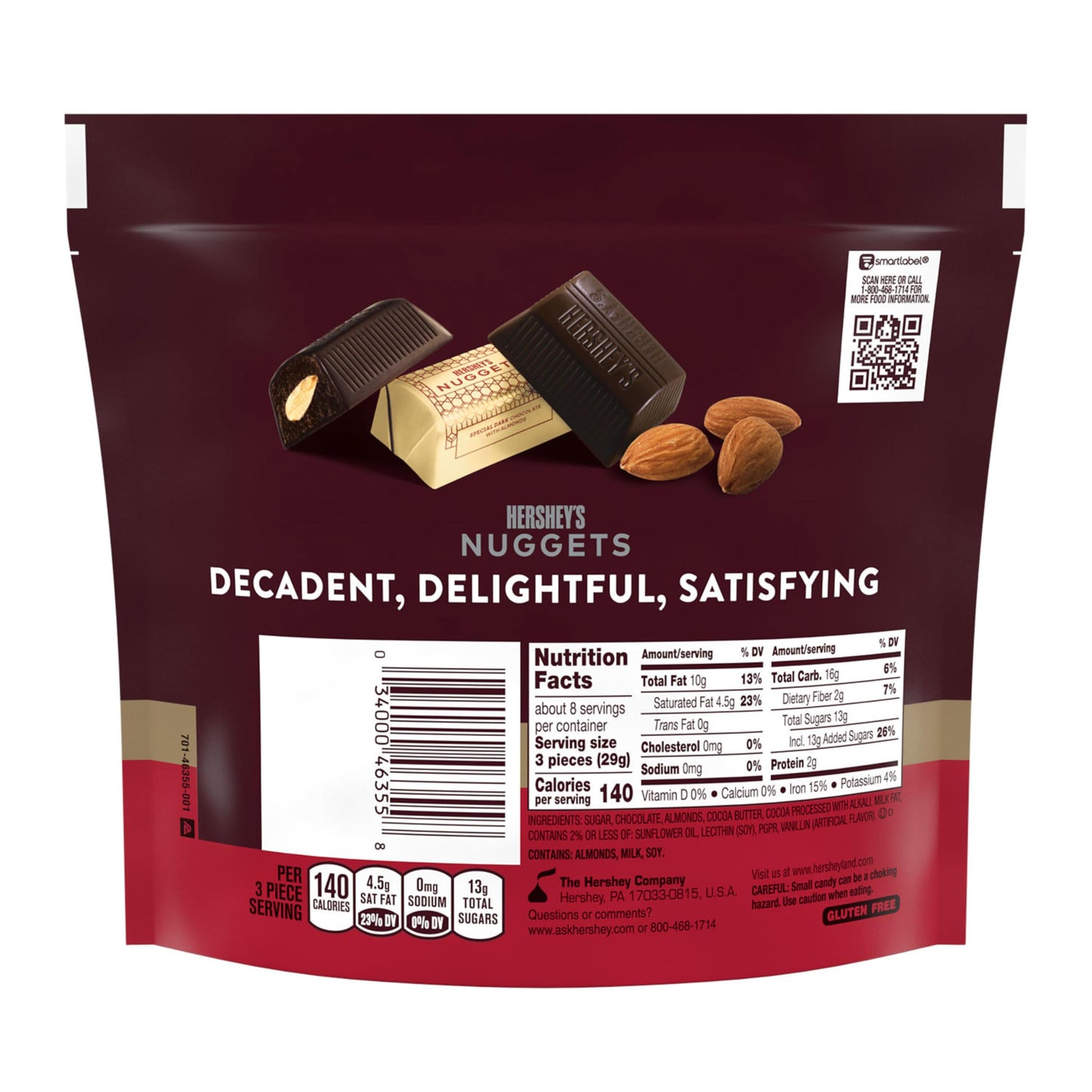 HERSHEY'S NUGGETS SPECIAL DARK Chocolate with Almonds Candy Share Pack, 8.6 oz