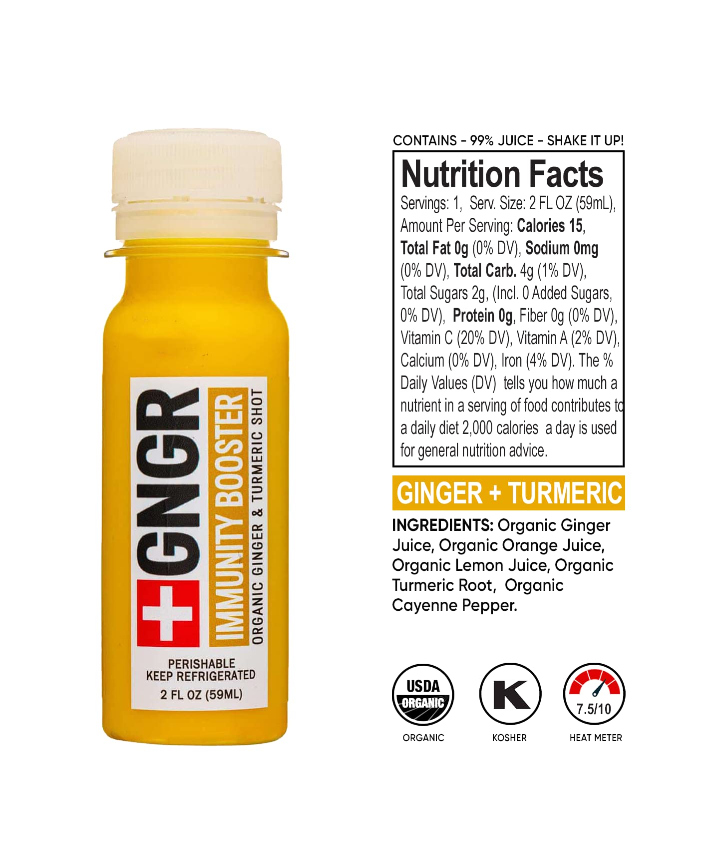 GNGR 24 Shots Variety Pack of Organic Cold-Pressed Ginger Shots - 4 Target Formulas with Peruvian Ginger, High-Absorption Turmeric & Vitamin C