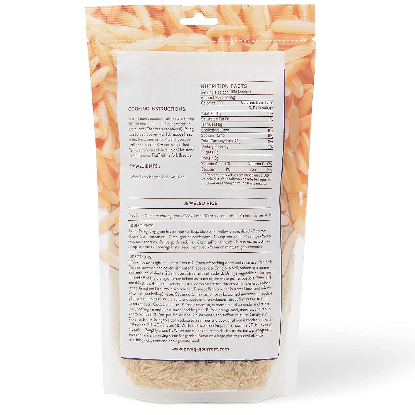 Pereg Brown Basmati Rice (16 Oz/Bag x 6 pack) - Naturally Aged Aromatic Grain - Vegan, Non-GMO, Gluten-Free - Recipes Like Green Coriander Rice, Mushroom Brown Rice - Resealable Packaging