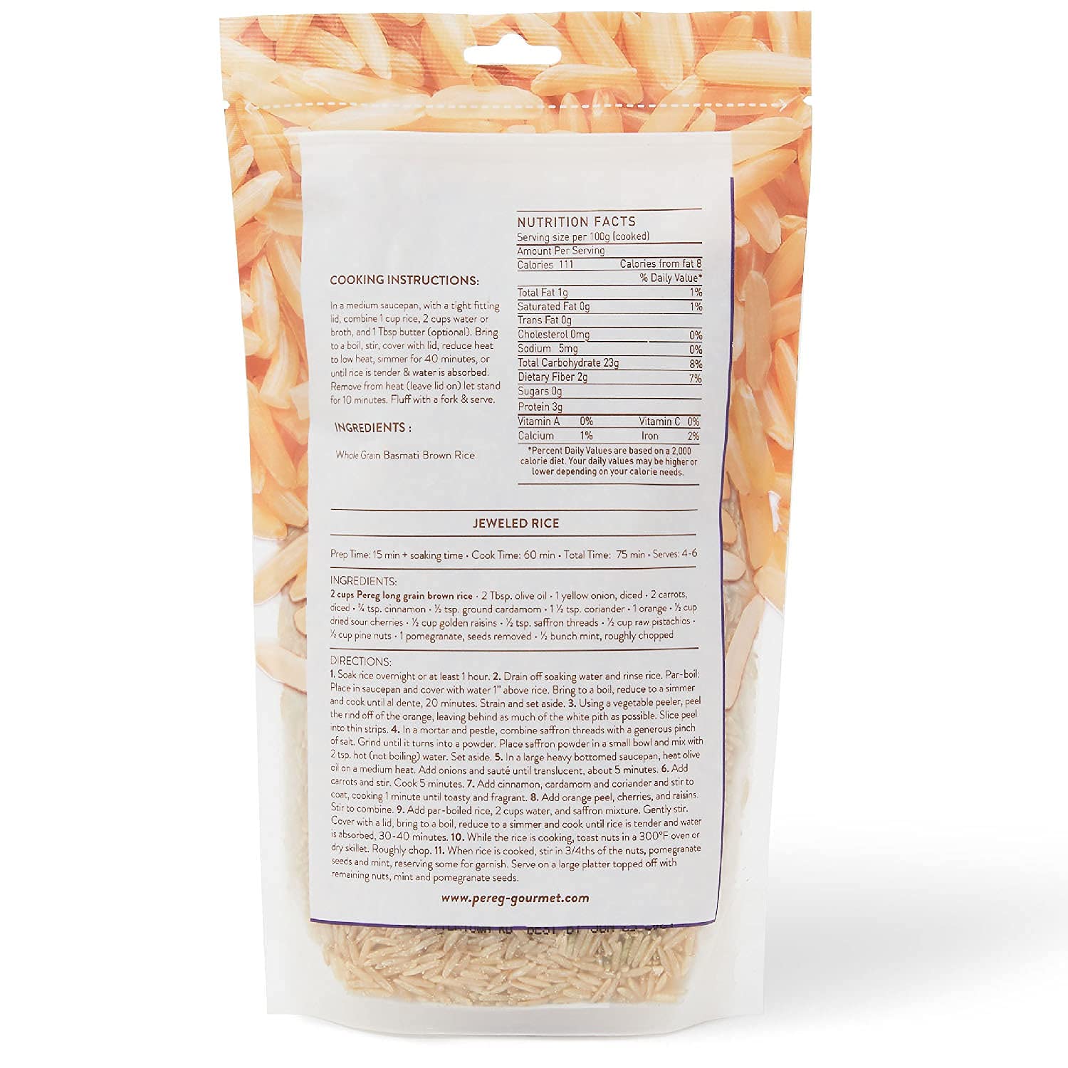 Pereg Brown Basmati Rice (16 Oz/Bag x 6 pack) - Naturally Aged Aromatic Grain - Vegan, Non-GMO, Gluten-Free - Recipes Like Green Coriander Rice, Mushroom Brown Rice - Resealable Packaging