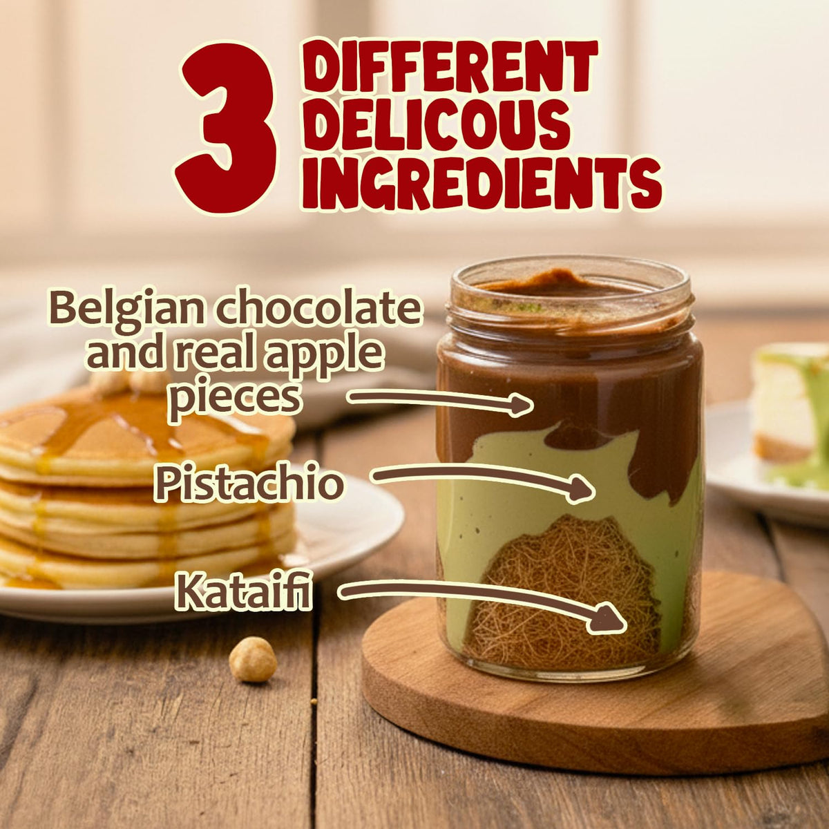 Dubai Spreadable Chocolate with Freeze Dried Apple - Premium Pistachio Spread with Roasted Phyllo, Gourmet Breakfast Chocolate (9.7 oz / 275 g)