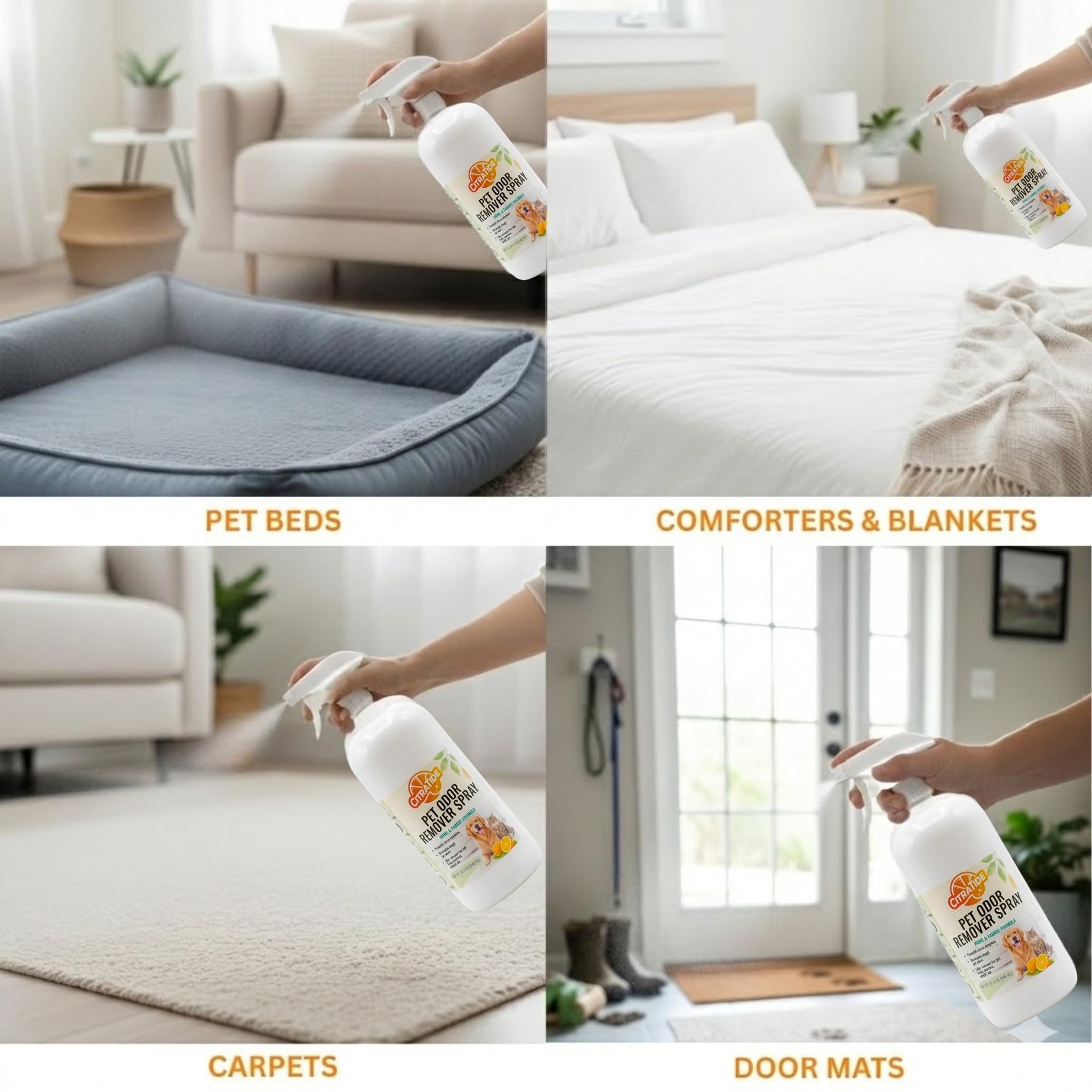 Pet Odor Eliminator - Dog & Cat Urine, Carpet Stains and Smells - Citrus Cleaner - Non-Toxic, Plant-Based Odor Neutralizer for Pet Beds, Carpets