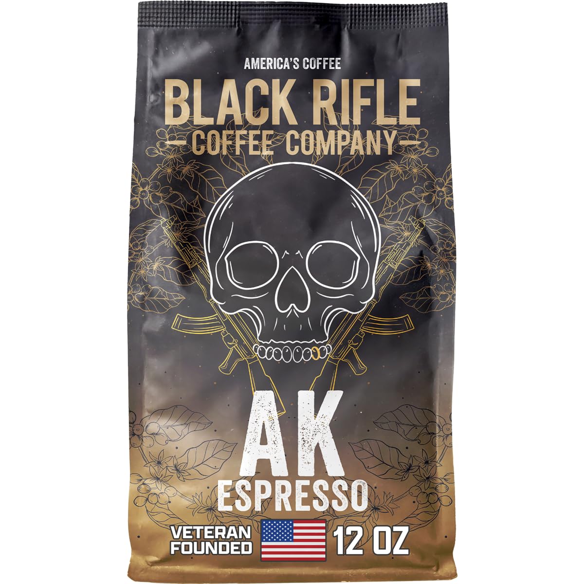 Black Rifle Coffee Company AK Espresso, 12oz Bag, Ground Coffee Medium Roast - Roasted Blend Made from Arabica Beans - Colombian & Brazilian Beans