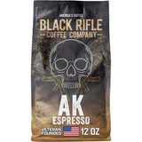Black Rifle Coffee Company AK Espresso, 12oz Bag, Ground Coffee Medium Roast - Roasted Blend Made from Arabica Beans - Colombian & Brazilian Beans