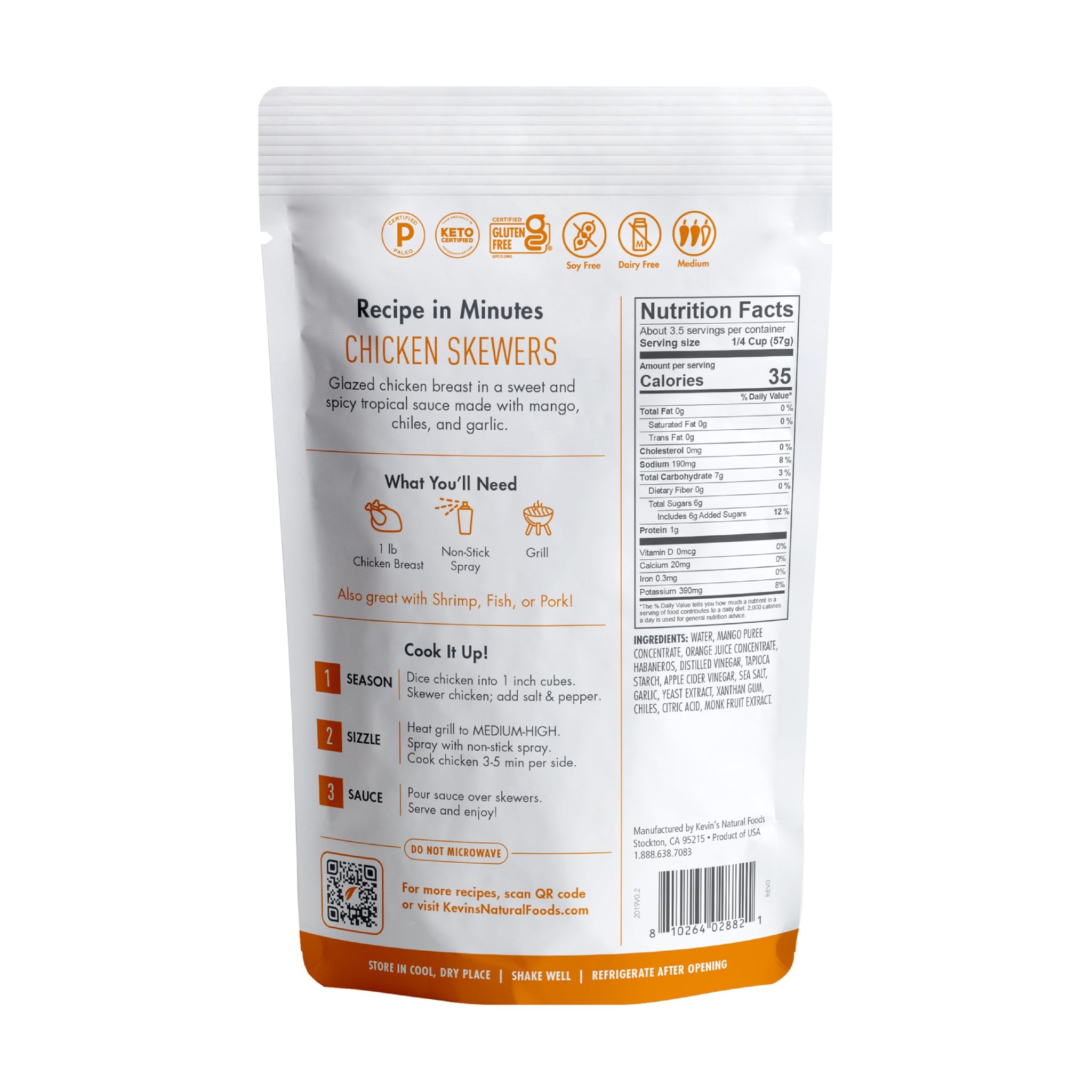 Kevin's Natural Foods Mango Habanero Sauce - Limited Edition - Keto and Paleo Simmer Sauce, Gluten-Free, No Preservatives, Non-GMO - 3 Pack
