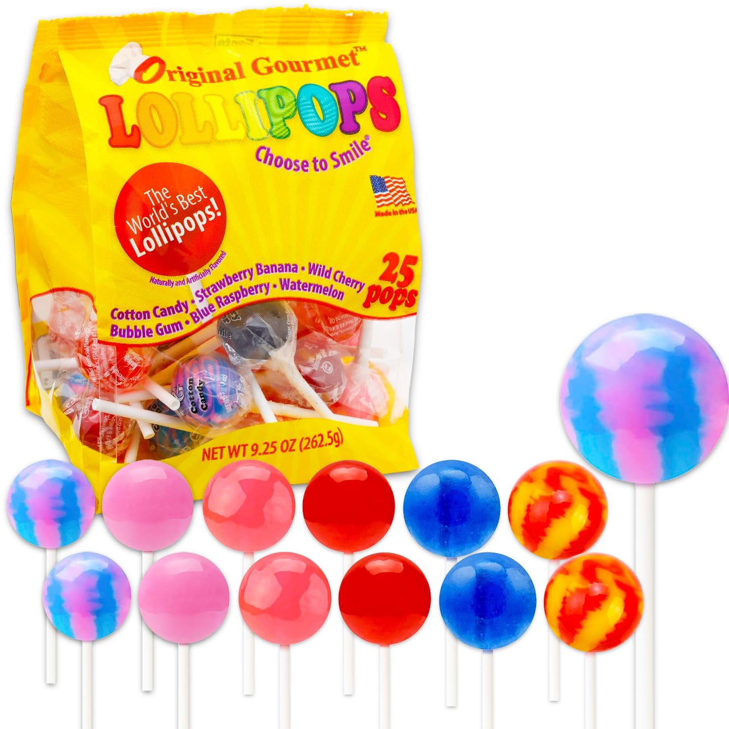 Original Gourmet Lollipops 25 Ct Variety Pack - 25 Individually Wrapped Hard Candy Suckers, Sweet Treets for Pinatas, More (9.25 Oz Lollipop