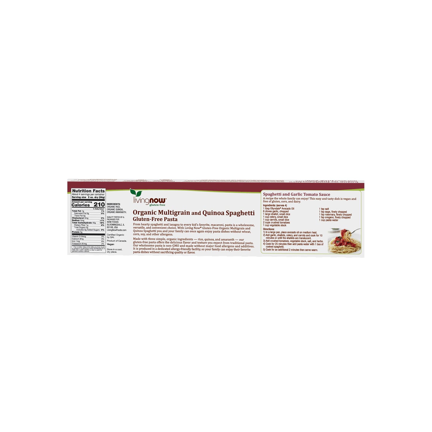 NOW Foods, Organic Quinoa Spaghetti, Gluten-Free, Corn-Free, Non-GMO, Quinoa and Rice Pasta, 8-Ounce