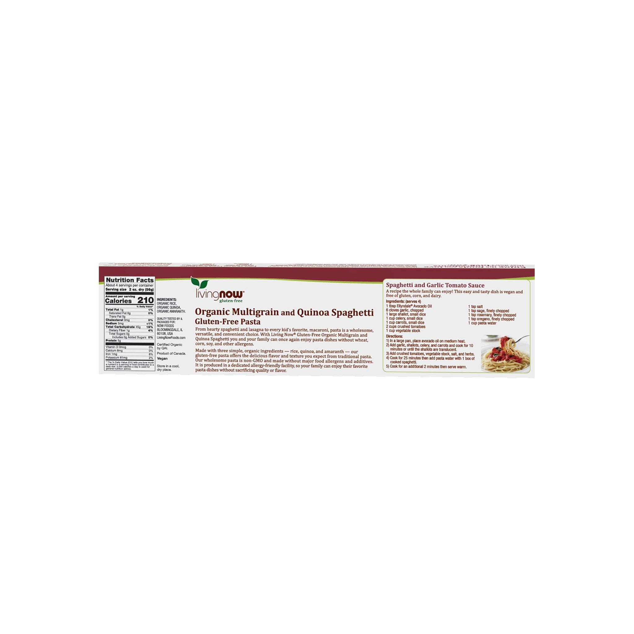 NOW Foods, Organic Quinoa Spaghetti, Gluten-Free, Corn-Free, Non-GMO, Quinoa and Rice Pasta, 8-Ounce