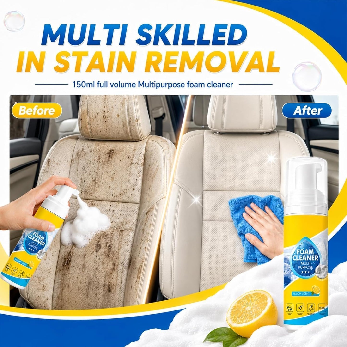 iYanoc 4-in-1 Multi-Enzyme Foam Cleaner, Multi-Purpose Foaming Cleaner, Suitable For Deep Cleaning Of Car Interiors, Kitchens, Bathrooms And Sofas