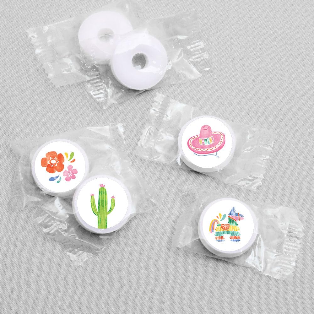 Big Dot of Happiness Mini Fiesta Stickers, Mexican Themed Party Round Candy Sticker Favors - Small Labels Fit Chocolate Candy (1 Sheet of 108)