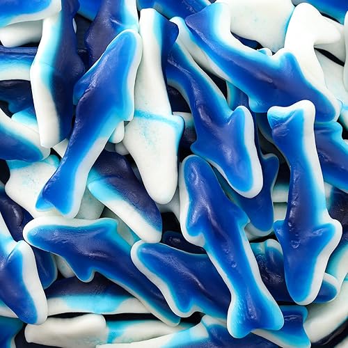 Blue Sharks Gummy Candy - 2 Pound Bulk Pack - Blue Raspberry Marshmallow Flavor