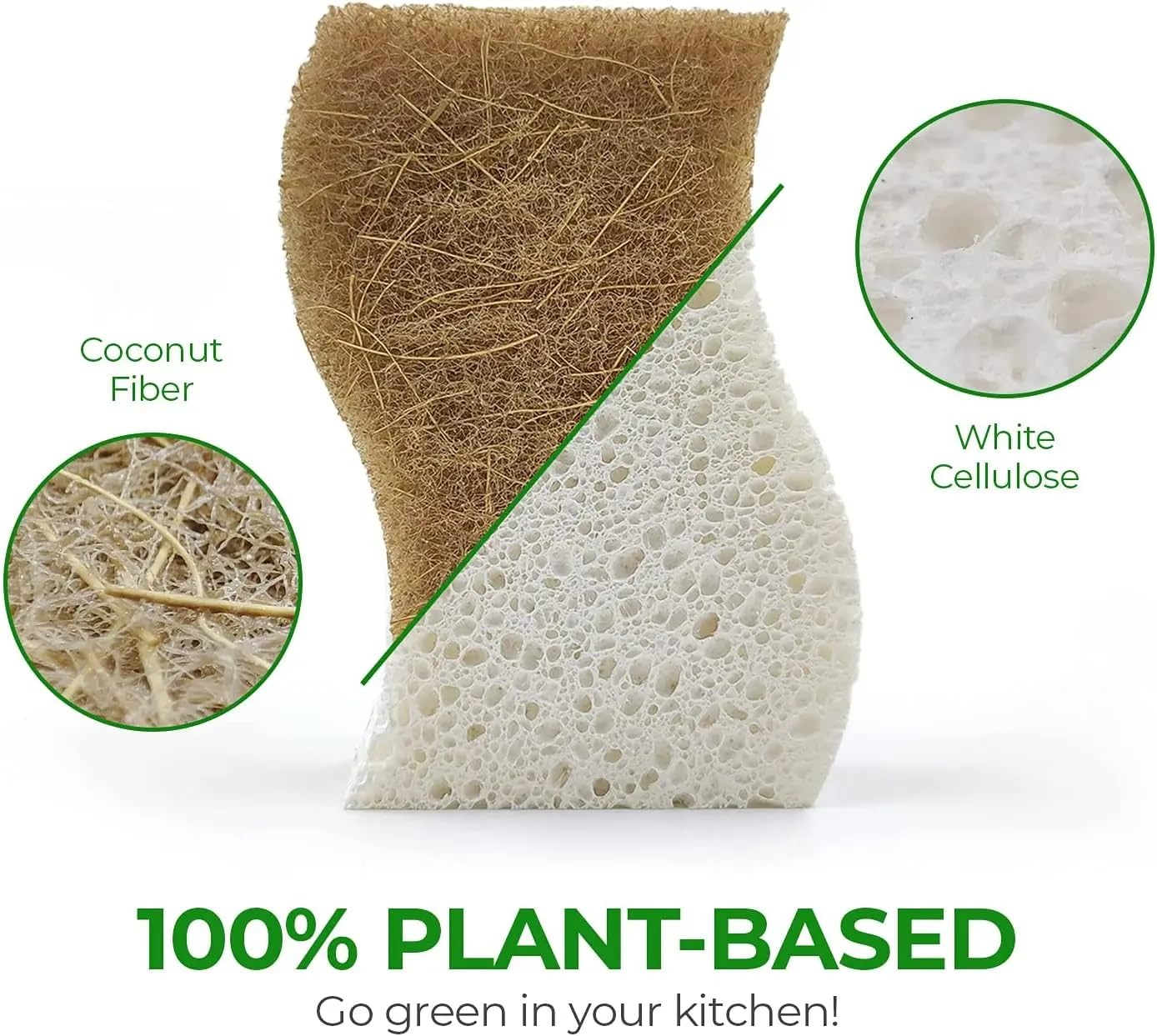 Graham & Ash Co 6 Pack Biodegradable Natural Sponges - with Coconut Scrubber for Kitchen, Surfaces, Non Abrasive