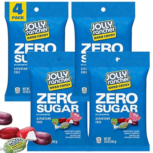 Zero Sugar Jolly Ranchers Hard Candy, 3.6 Ounce Bag (Pack of 4), Sugar Free Candy, Individually Wrapped Hard Candy, The Hampton Popcorn & Candy