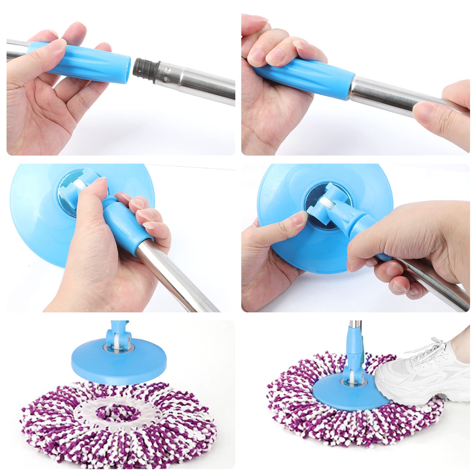Bonlting Spin Mop Pole Handle Replacement 360 Spinning Cleaning Scraper for Floor Mop Bucket No Foot Pedal Version Blue