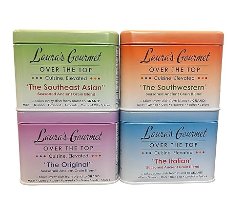 Laura’s Gourmet, Over The Top Savory Seasoned Ancient Grain Blends, Variety Pack 10 oz. Tins, 4 Pack, All-Natural, Gluten-Free Topper for Salads