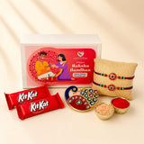 LOVENSPIRE Designer Rakhi Gift Hamper Set for Brother & Bhabhi - Includes 2 Rakhi Bracelet, Haldi Kumkum Holder, Chocolates, Roli Chawal & Gift Box