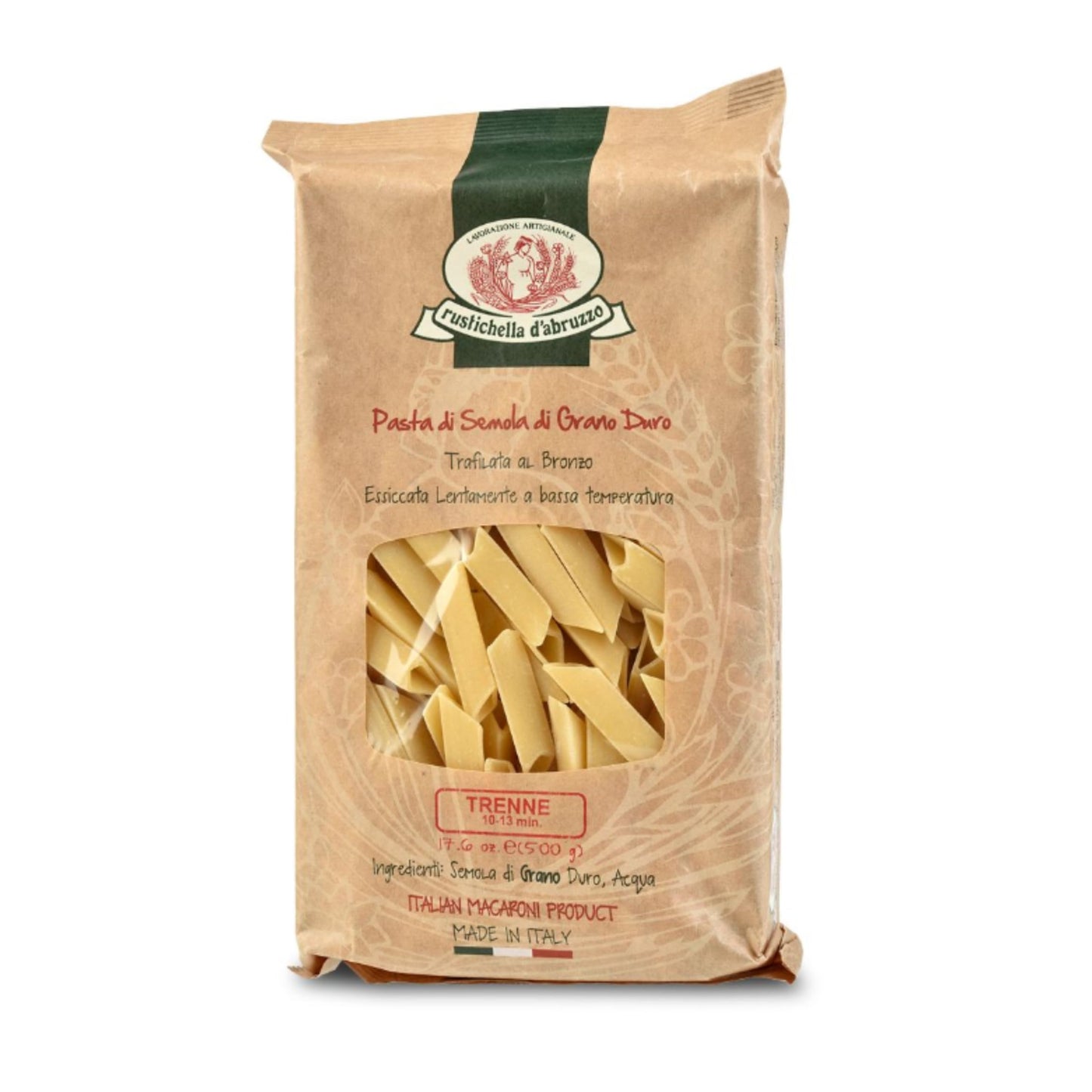 Rustichella d'Abruzzo Trenne Pasta - Unique Triangular Penne Shape, Ideal for Olive Oil Sauces & Bakes - 500g Tray - Authentic Italian Durum Wheat