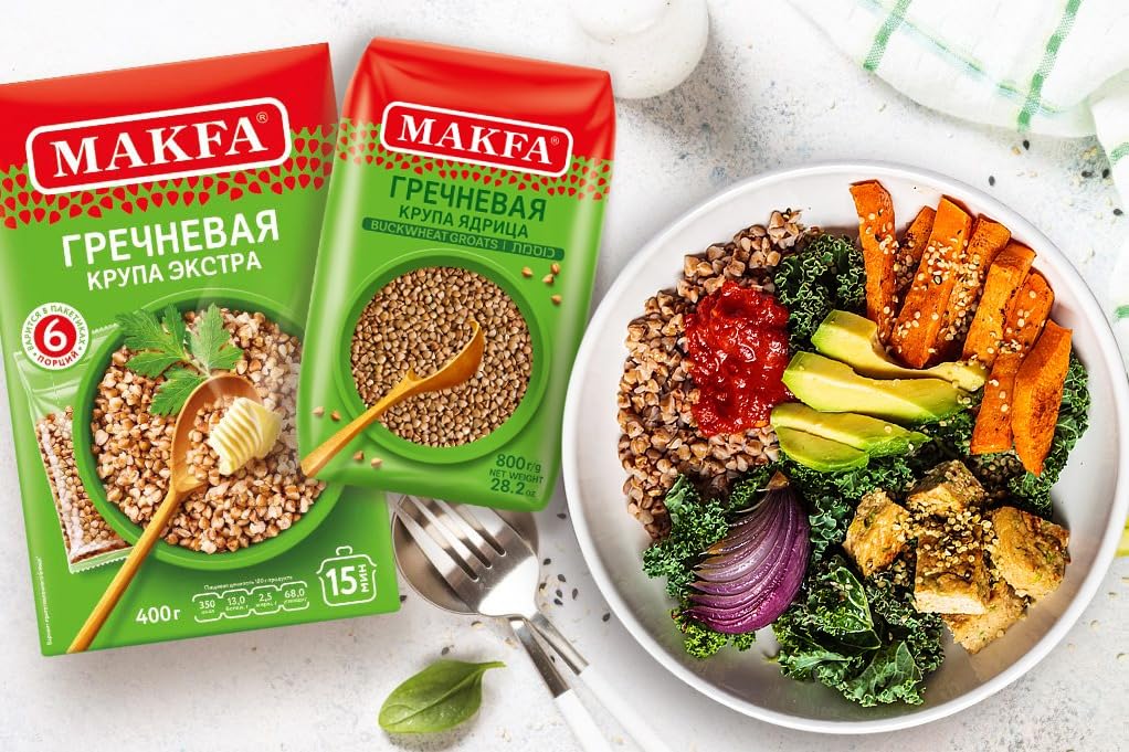 Makfa Buckwheat Groats Premium Quality 800g/28.2oz Kosher Product, Non-Gmo, Grechka Ideal for Weight Loss Diet (Pack of 4)