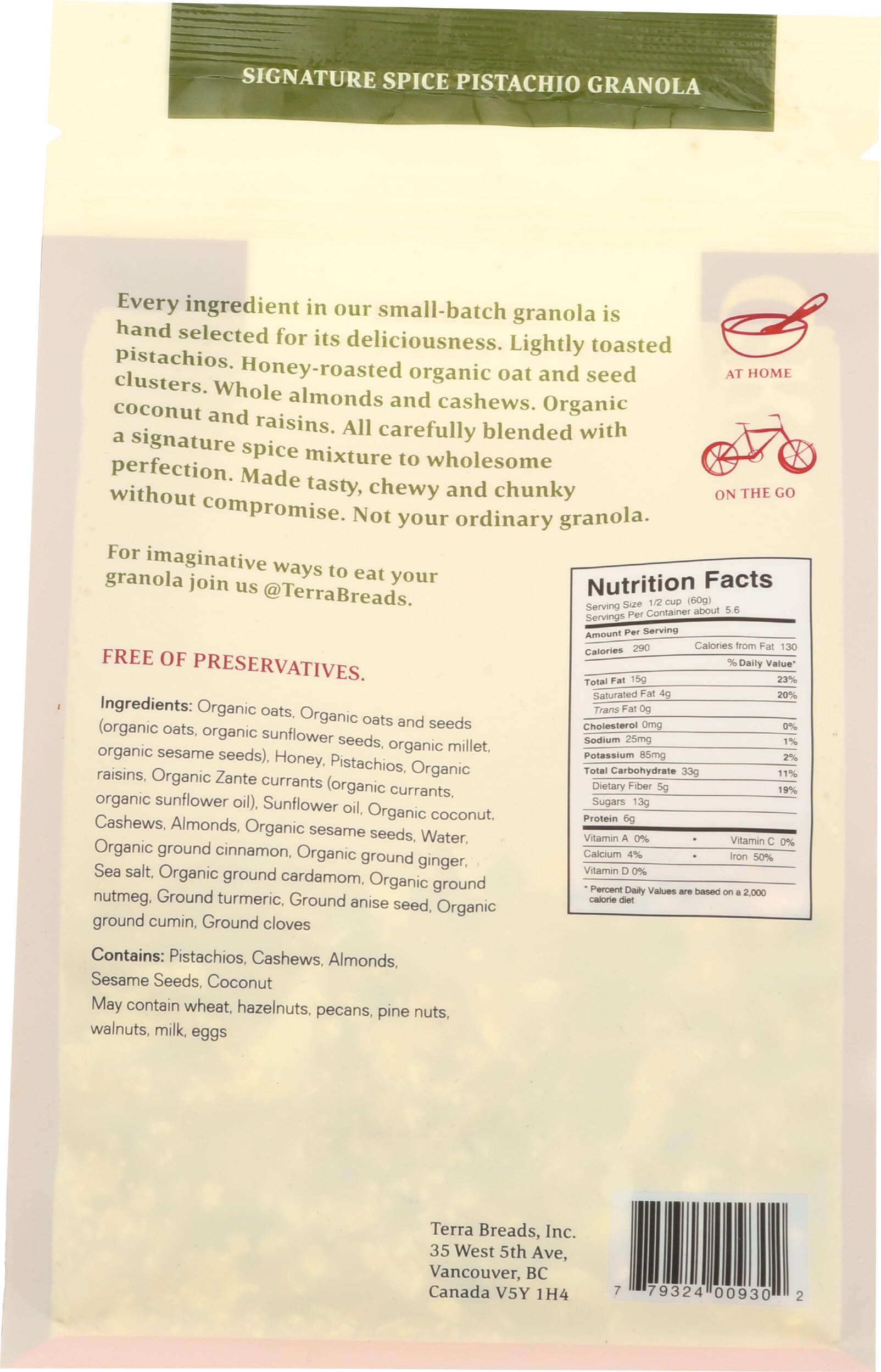 Terra Breads, Granola Pistachio, 12 Ounce