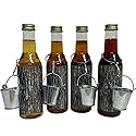 Vermont Maple Syrup Sampler Pack of Maple Trees, Four 8.5 oz Glass Bottle with Decorative Metal Sap Buckets, Pure, Small-Batch, Handcrafted on Small