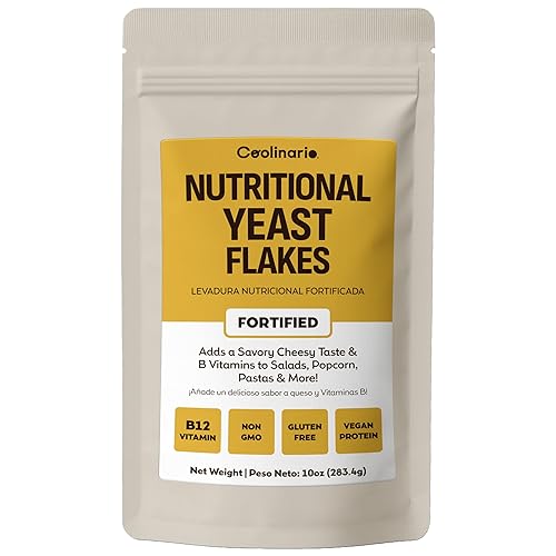 Coolinario Fortified Nutritional Yeast Flakes (10 OZ) Savory Cheese-Like Flavor for Vegan Cooking | Rich in B-Vitamins, Protein & Fiber | Ideal