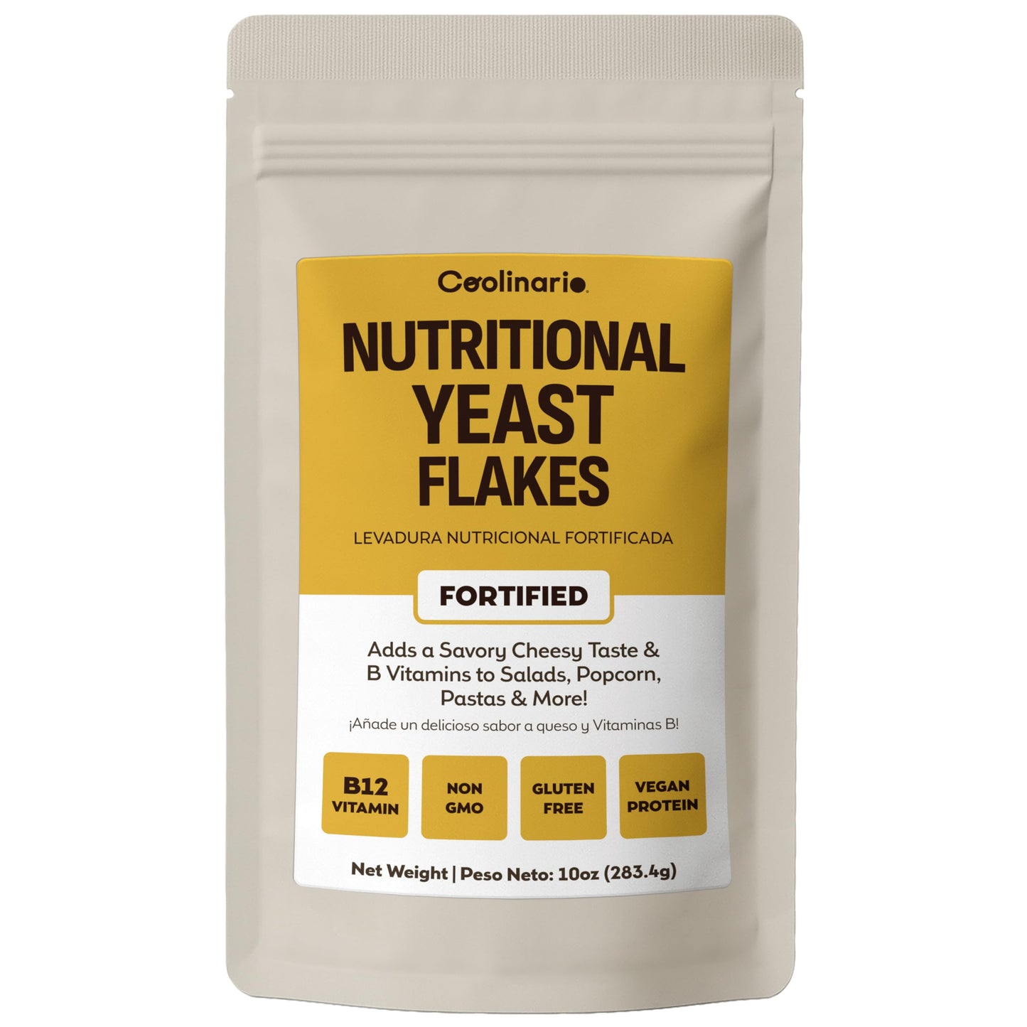 Coolinario Fortified Nutritional Yeast Flakes (10 OZ) Savory Cheese-Like Flavor for Vegan Cooking | Rich in B-Vitamins, Protein & Fiber | Ideal
