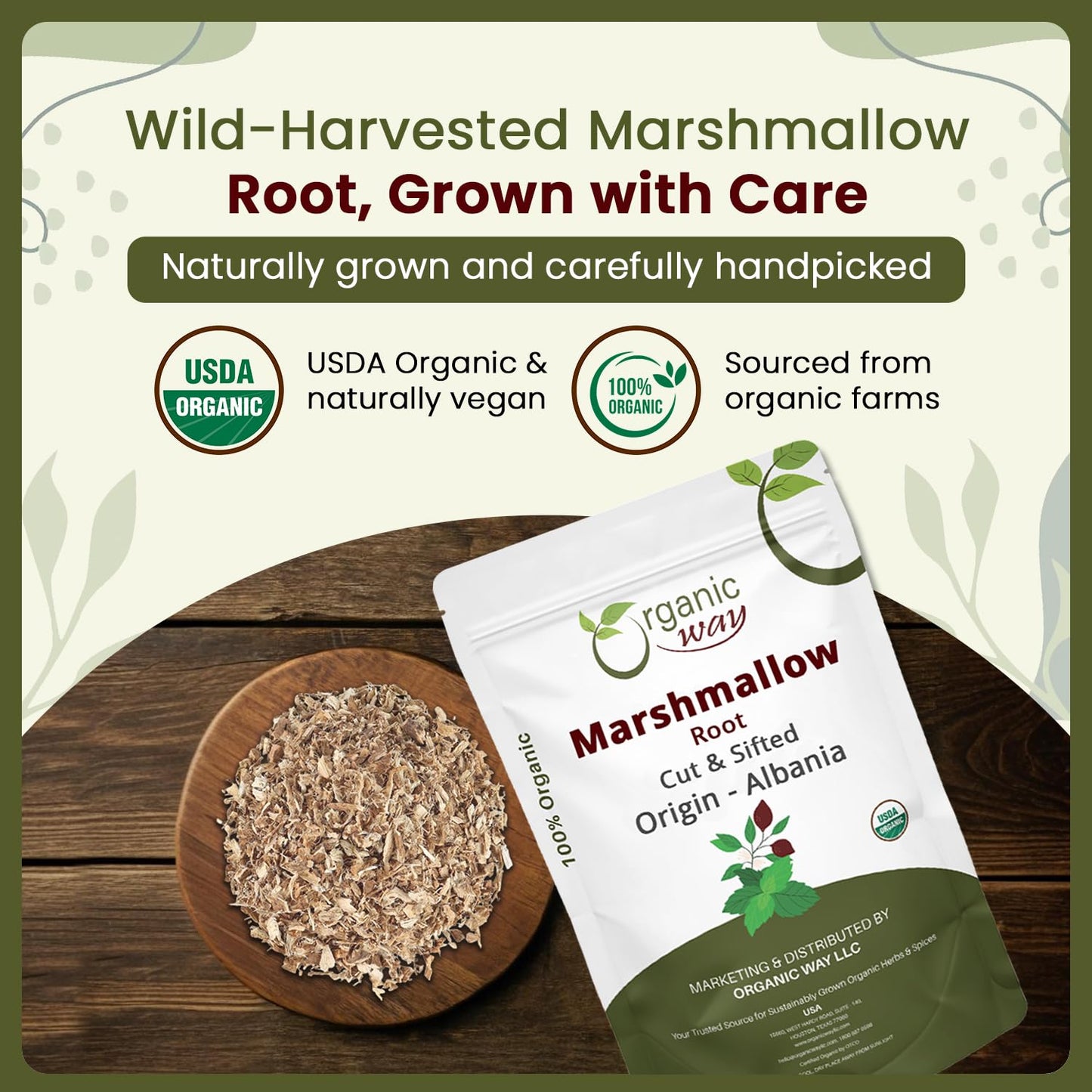 Organic Way Marshmallow Root | Herbal Tea (Althaea officinalis) Cut & Sifted - European Wild-Harvest | Organic & Kosher Certified | Non GMO & USDA