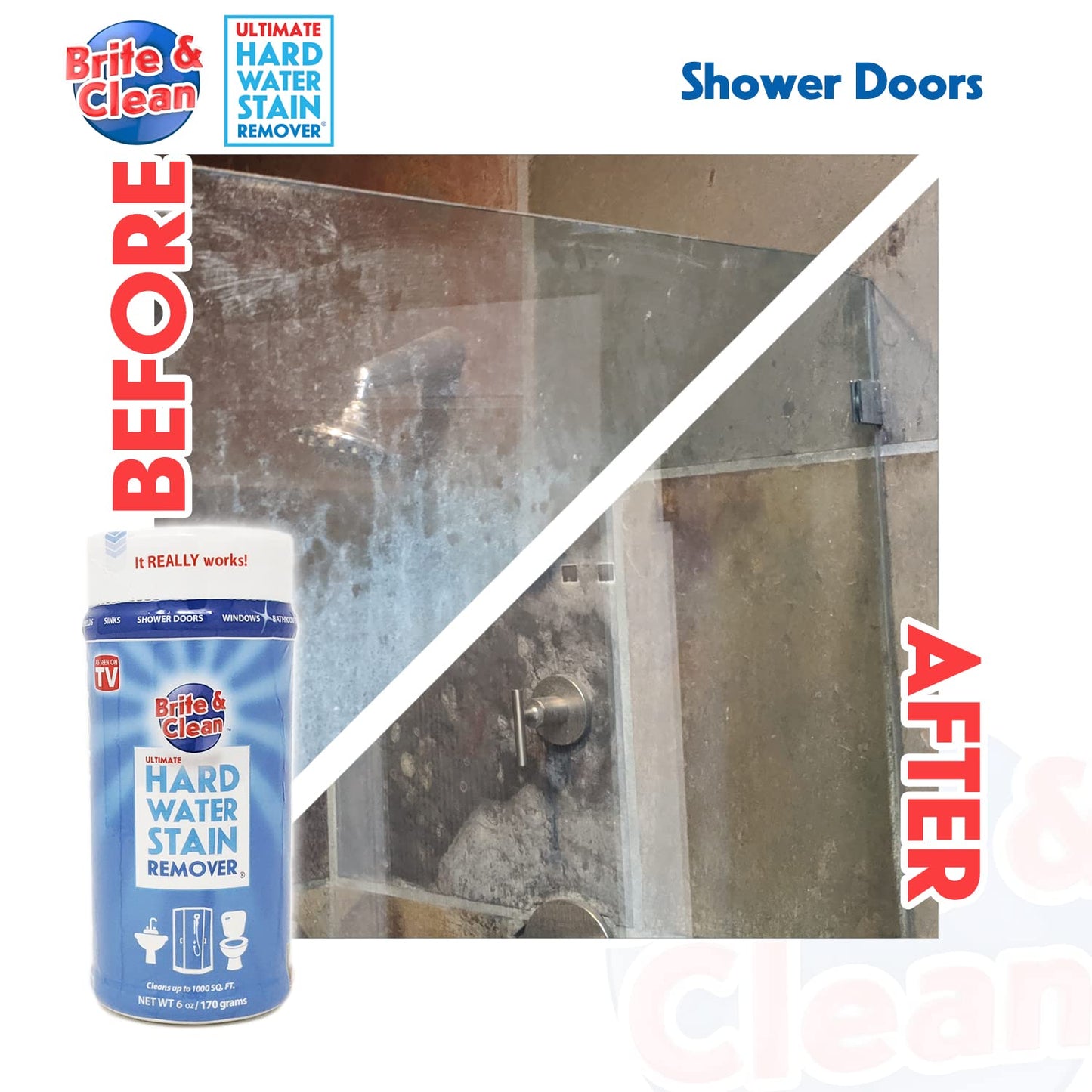 Brite & Clean® (Bright & Clean) Ultimate Hard Water Stain Remover® for Glass, Shower Doors & Windows - Removes Mineral Deposits from Granite