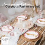 Crystal Ridge Tableware 120-Piece Premium Salad Plates Set - Disposable White Plastic With Red Rim for Party and Wedding
