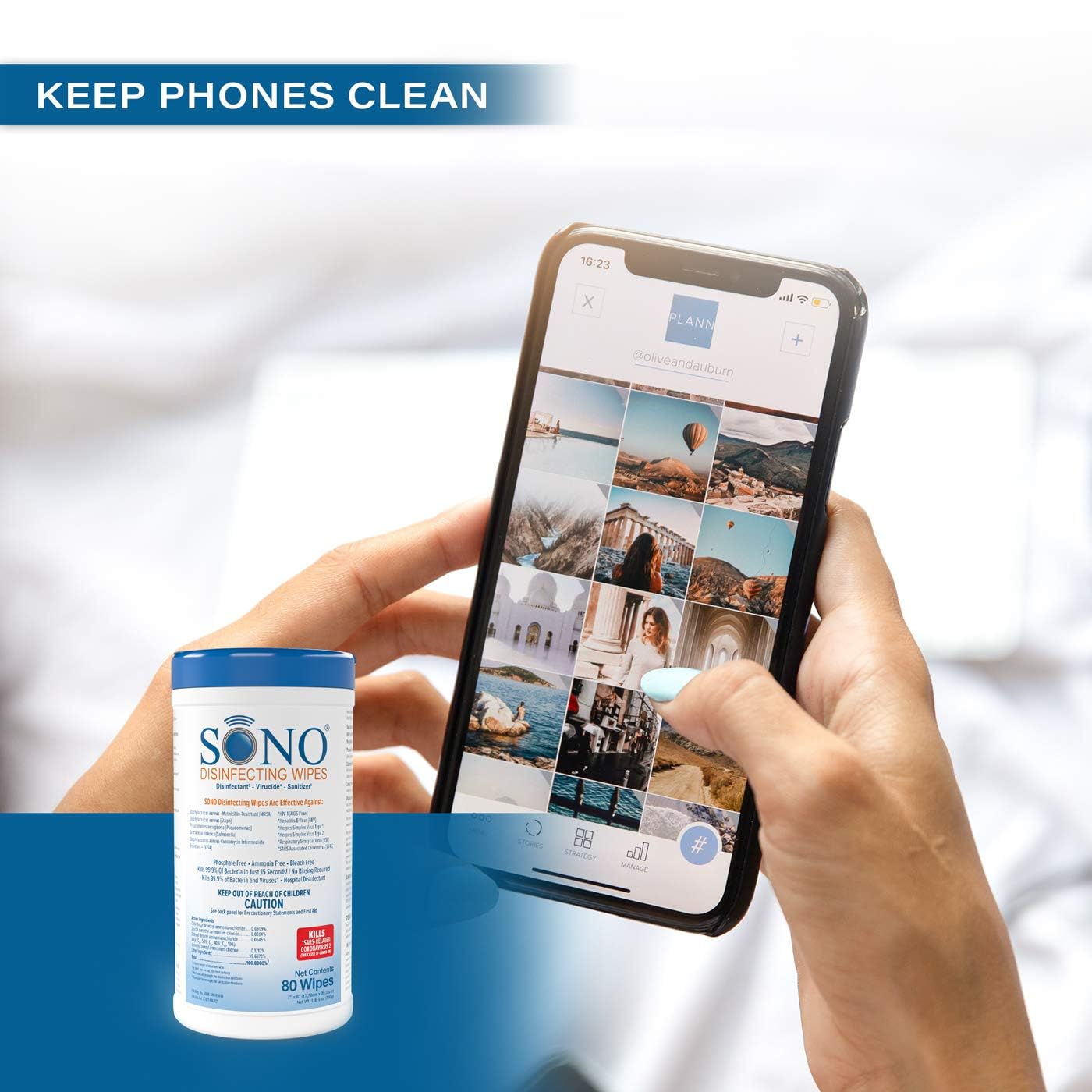 SONO Disinfecting Wipes - Alcohol-Free, No Bleach, Medical-Grade I Multi-Surface Cleaning for Home, School, Office, Hospital, Gym I Gentle on