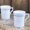 TABLECLOTHSFACTORY 40 Pcs - White with Gold 8oz Disposable Plastic Coffee Cups - Tres Chic Collection