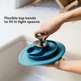 ezpz Mushroom Sponge (Sage) - Odor-Resistant Kitchen Sponge with Soft Bristles, Non-Slip Handle, Suction Base - Gently Cleans Pans, Dishes and Feeding
