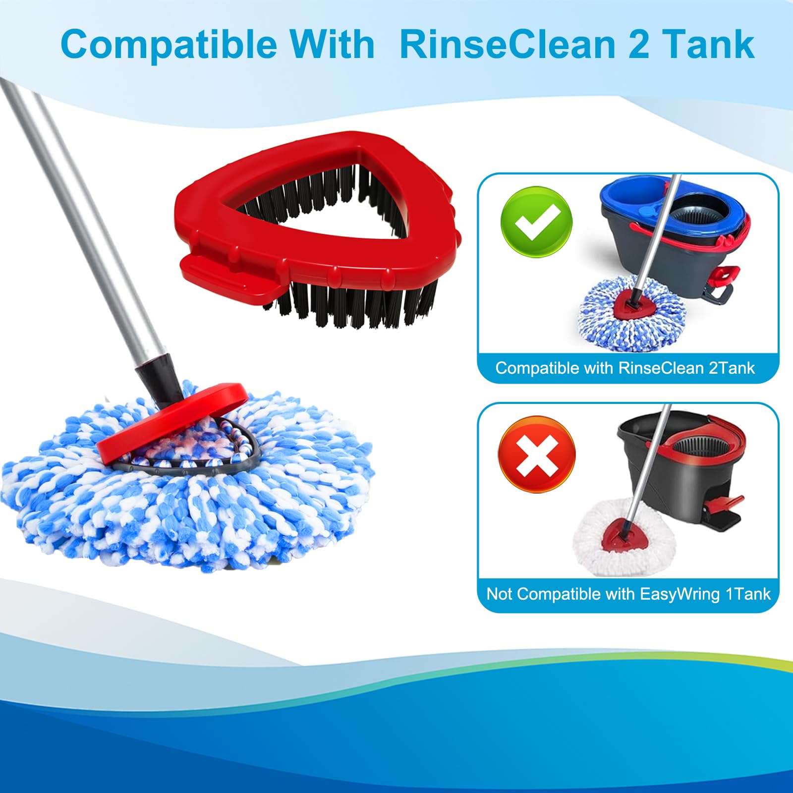 Mop Head Replacement for O Cedar, Spin Mop Replacement Head for O Cedar RinseClean 2 Tank System, 4 Microfiber Mop Refills,1 Scrub Brush,1 Base