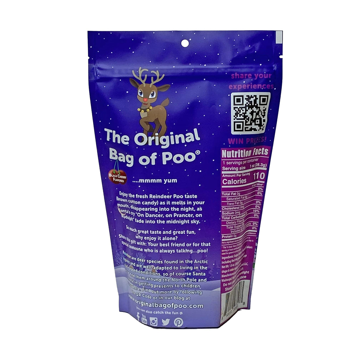 The Original Bag of Poo®, Reindeer Poo (Black Cherry Flavor Cotton Candy) Novelty Poop Gag Gift. Free sticker inside.