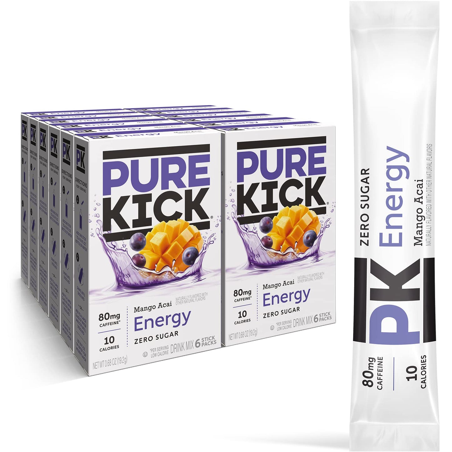 Pure Kick Energy Singles To Go Drink Mix, Mango Acai, 72 Packets