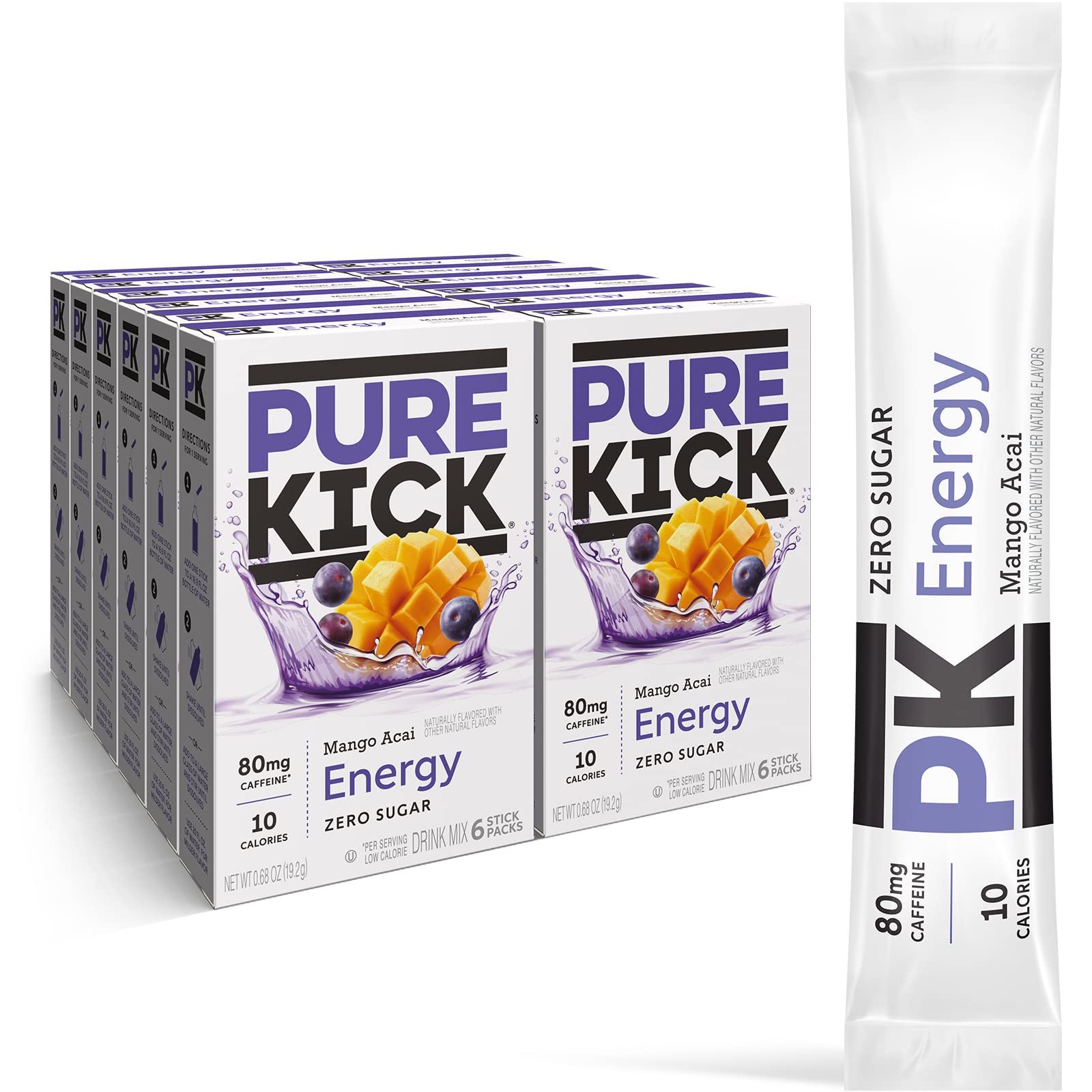 Pure Kick Energy Singles To Go Drink Mix, Mango Acai, 72 Packets