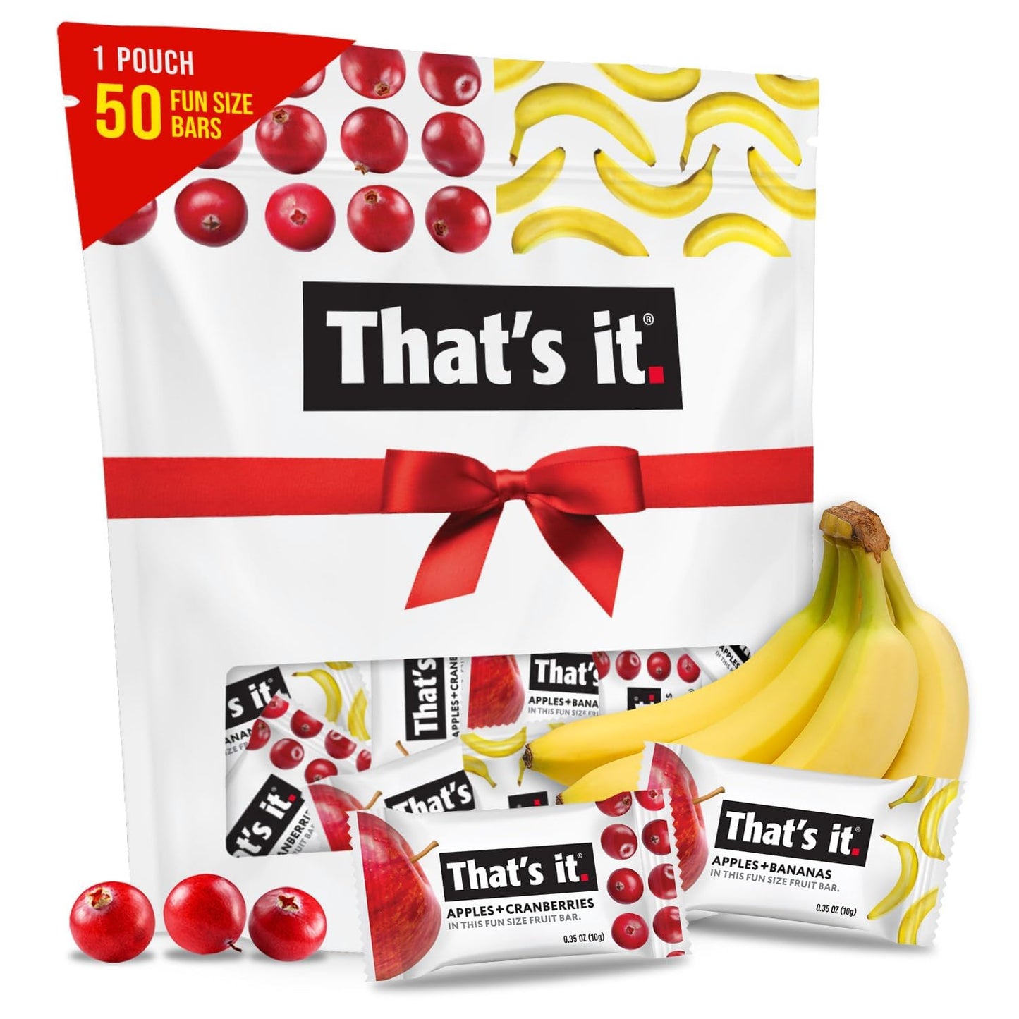 That’s it. Fun Size Fruit Bars Variety Pack (50 Pieces, 10g Each), Non-GMO, Kosher, Gluten Free, Breakfast Snacks, Allergy Friendly (Cranberry-Banana)