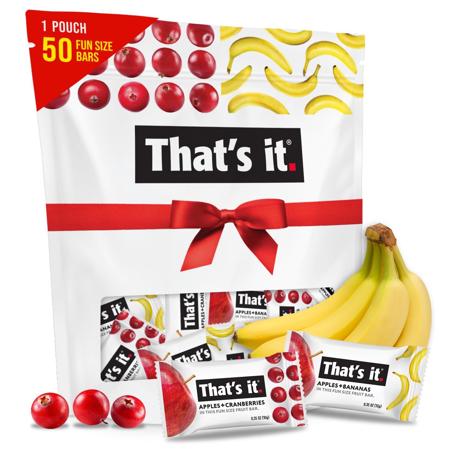 That’s it. Fun Size Fruit Bars Variety Pack (50 Pieces, 10g Each), Non-GMO, Kosher, Gluten Free, Breakfast Snacks, Allergy Friendly (Cranberry-Banana)