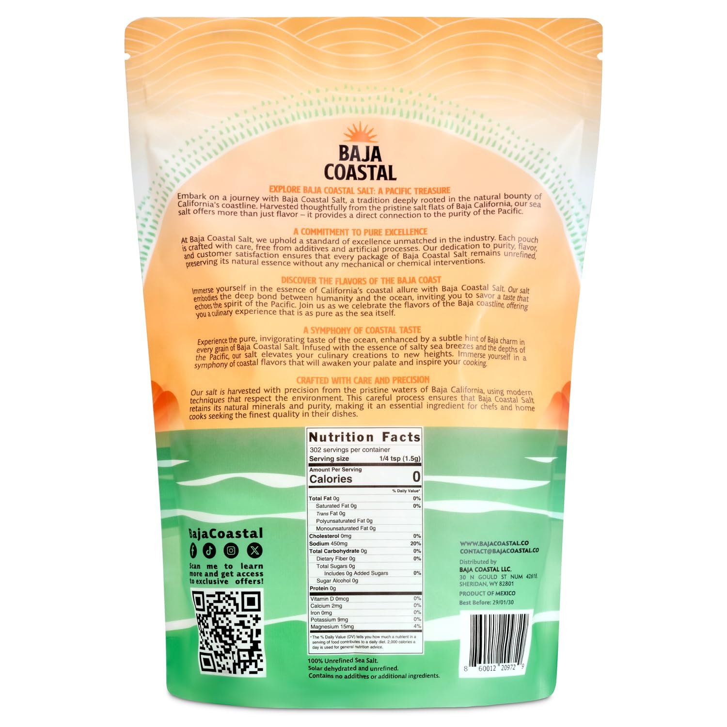 Baja Coastal - Baja Mineral Sea Salt, Fine Grind, 1lb - 16oz. 100% Organic & Unrefined, Rich in Essential Minerals, Low Sodium Salt, Perfect for