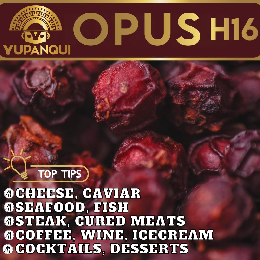 YUPANQUI OPUS H16 Ancestral Artisan Burgundy Organic Peppercorns Whole 8.8oz Rare Gourmet Peppercorn for Fine Dining Elevated Cooking Luxury Gifts