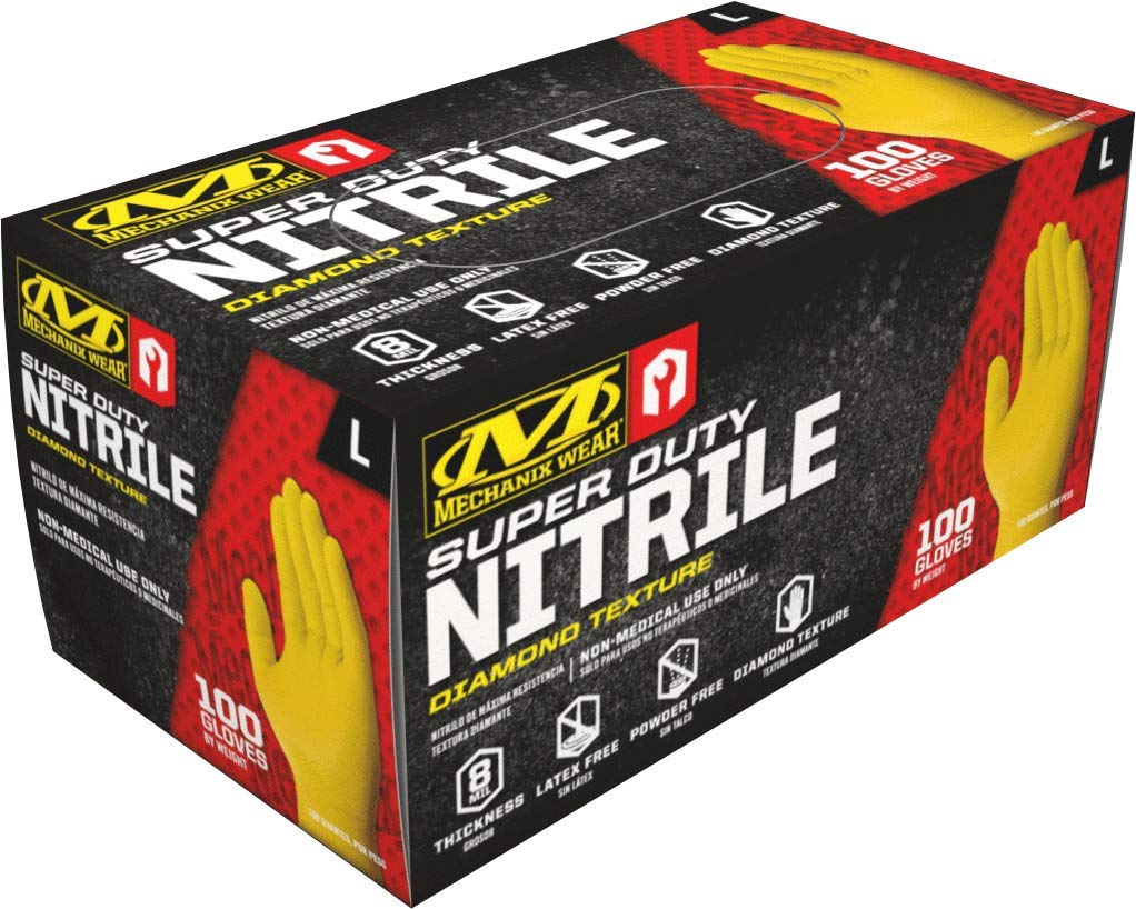 Mechanix Wear D01-01-011-100 - Nitrile Disposable Gloves - Powder Free 8 Mil Diamond Textured (100 Pack)