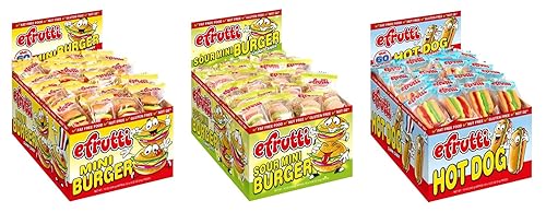 eFrutti Gummi Candy Variety, Mini Burgers, Sour Mini Burgers, and Mini Hot Dogs, .32 Ounce (Pack of 180) - with MYD Bag Clip