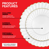 Stock Your Home 60 Pack - Elegant Ivory & Gold Scalloped Plastic Plates - Heavy-Duty Disposable Cream Plates with Gold Rim for Thanksgiving, Holidays