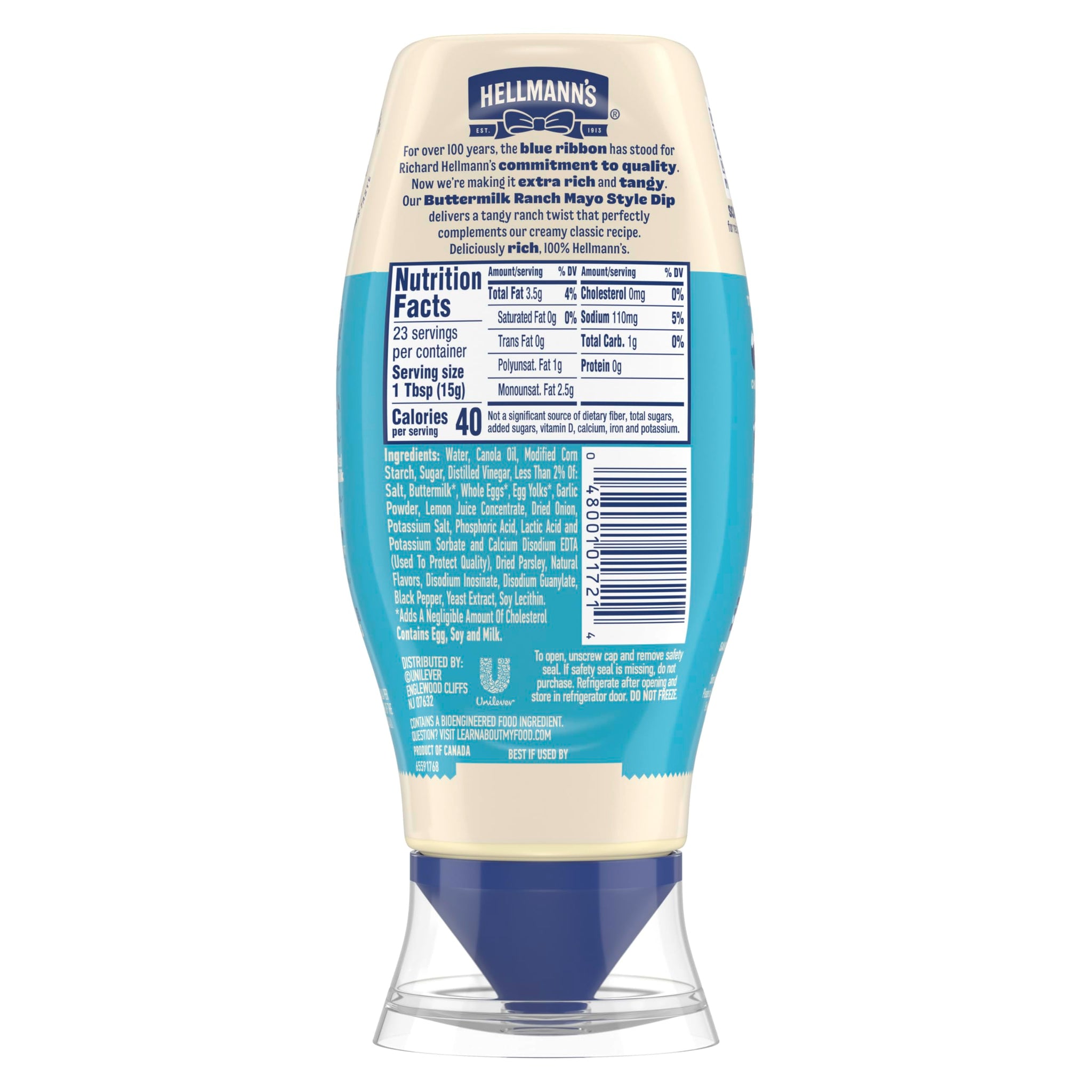 Hellmann's Buttermilk Ranch Chicken Tender Mayonnaise Style Dip Buttermilk Ranch Delicious Flavor No Artificial Flavors 11.5 Fl Oz