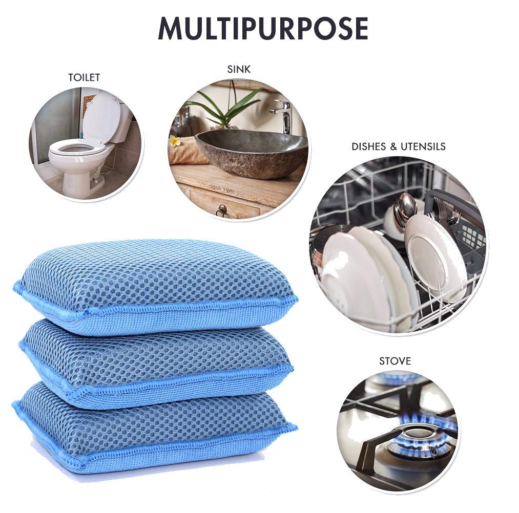 Miracle Microfiber Kitchen Sponge by Scrub-It - Non-Scratch Heavy Duty Dishwashing Cleaning sponges- Machine Washable - (Blue)