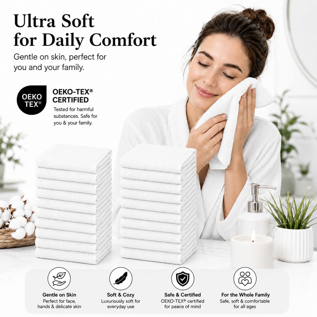 24 Pack Washcloths, 12x12 Lightweight Cleaning Towels, 100% Ring Spun Cotton, Bulk Utility Rags for Kitchen, Cleaning, Workshop, Garage, Reuseable