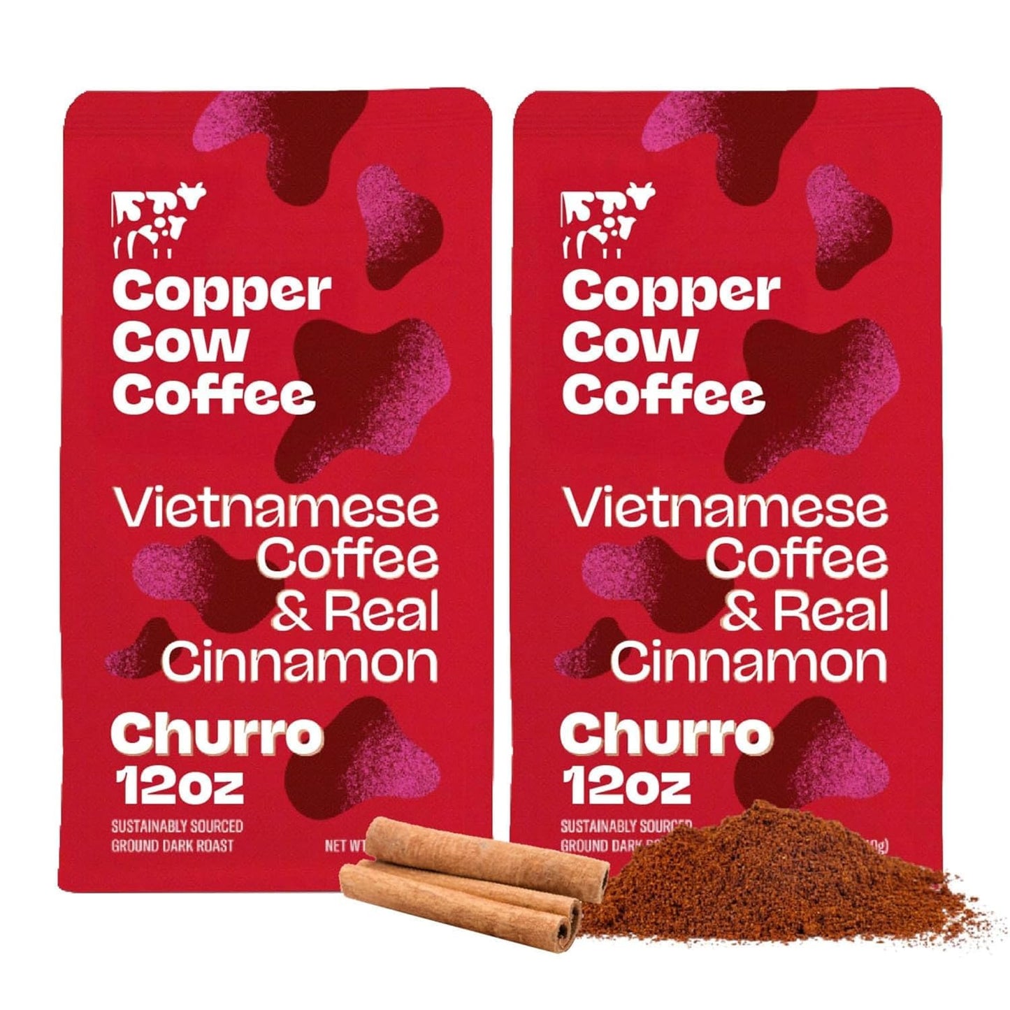 Copper Cow Premium Vietnamese Ground Coffee, 24 OZ | Churro Flavored Coffee | Dark Roast Made with Real Cinnamon | 100% Vietnamese Coffee, Smooth
