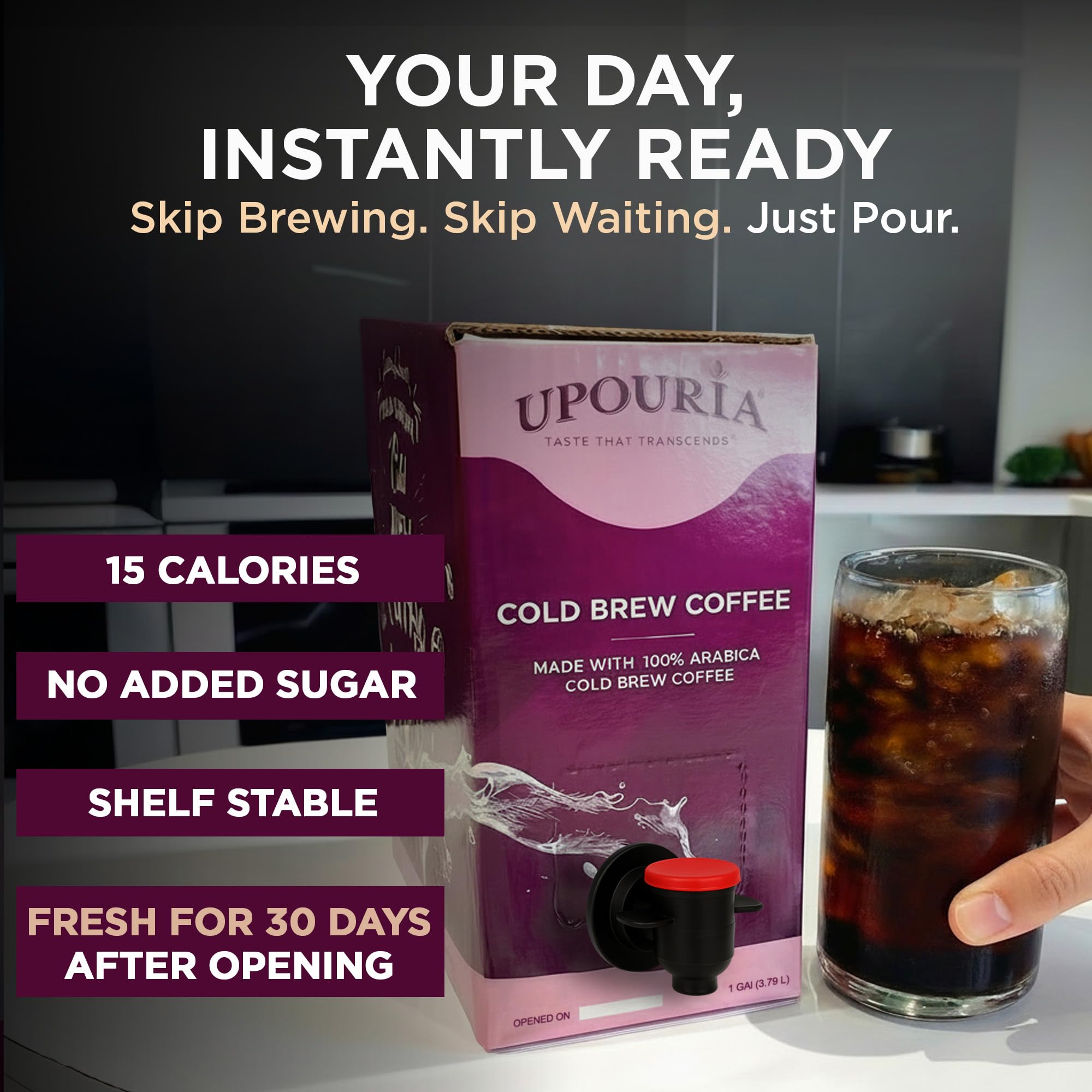Upouria Cold Brew Coffee on Tap | Ready to Drink Cold Brewed Coffee | Drink Extracted from Premium Beans | 208mg Caffeine Content | Made from 100%