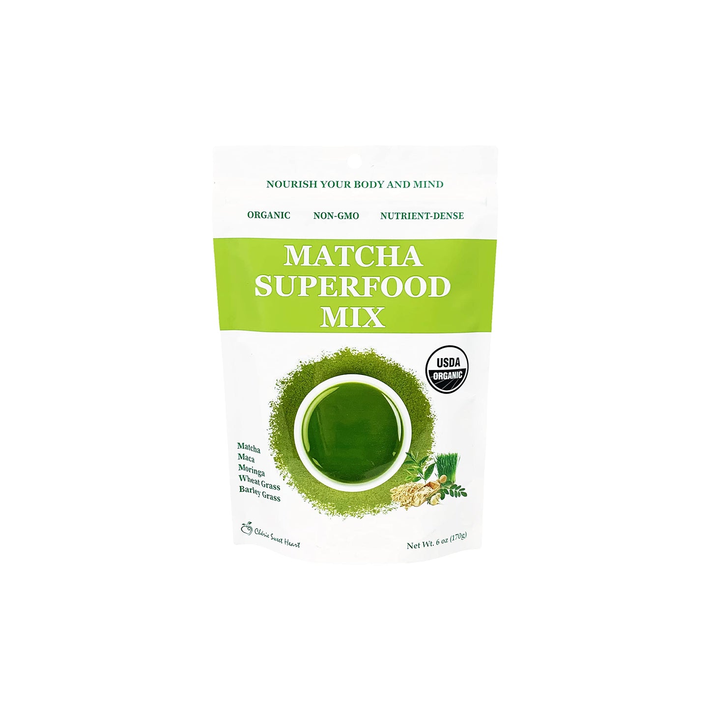Cherie Sweet Heart Matcha Powder Green Superfood Mix, Non-GMO Mixed Greens, Plant Based, Focus & Energy, Organic Green Tea Powder, Natural Caffeine