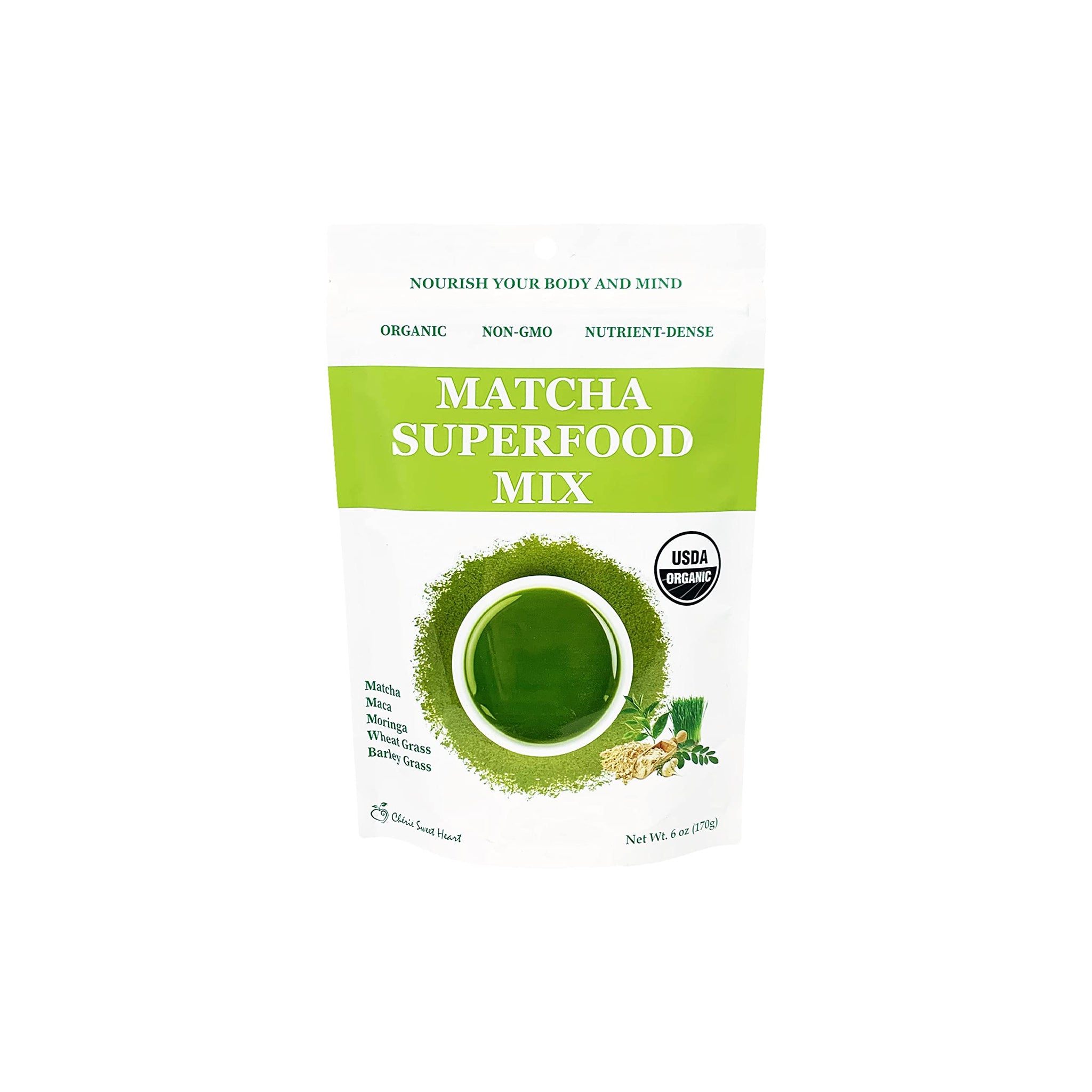 Cherie Sweet Heart Matcha Powder Green Superfood Mix, Non-GMO Mixed Greens, Plant Based, Focus & Energy, Organic Green Tea Powder, Natural Caffeine